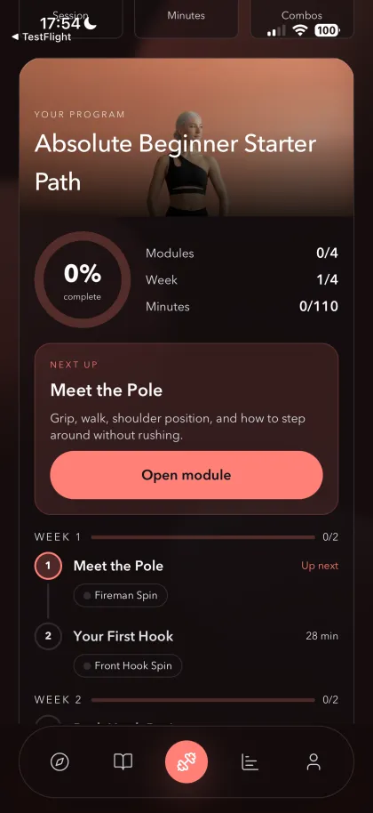 Vixen pole training program: Absolute Beginner Starter Path